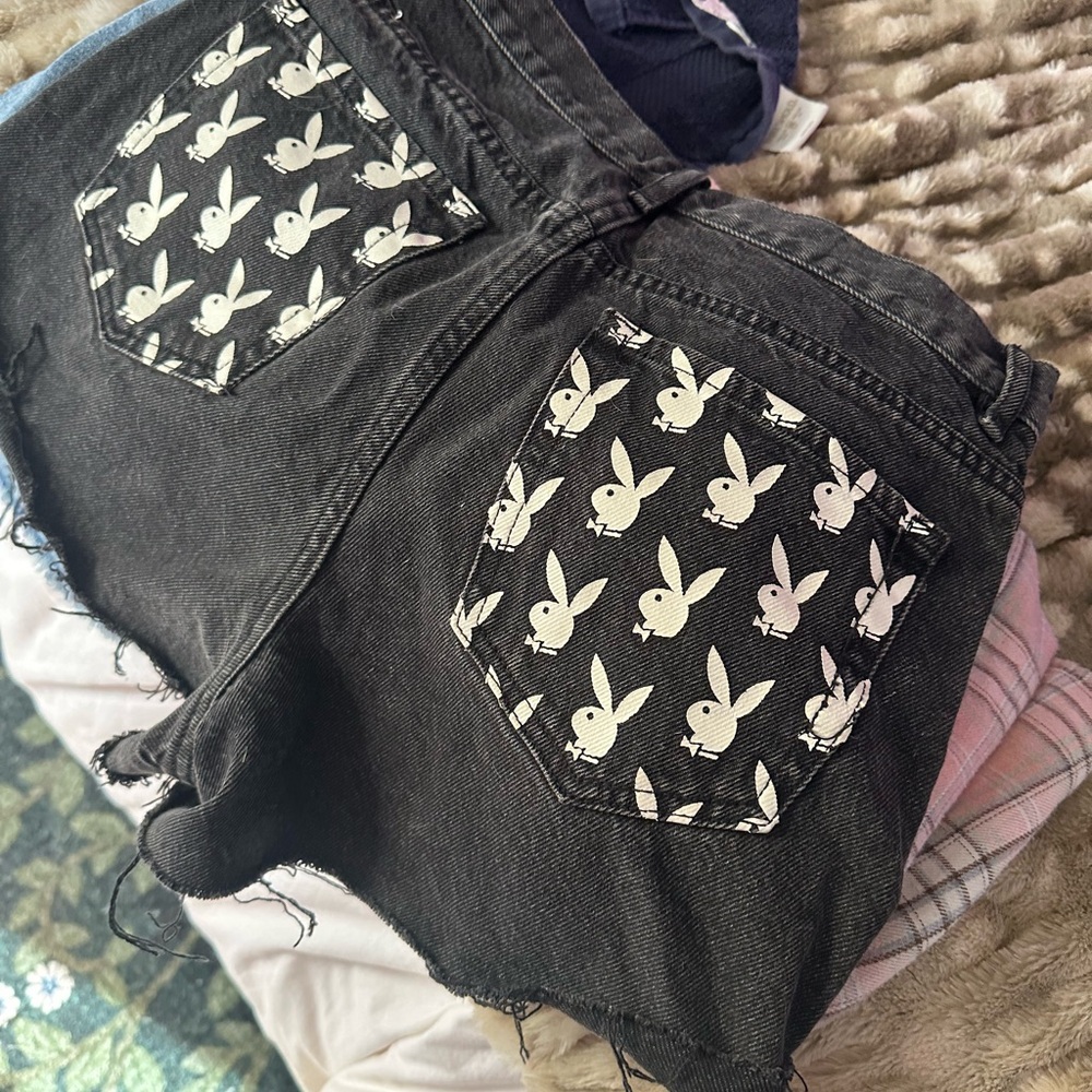 Playboy by PacSun Black Denim Button-Fly Shorts 27